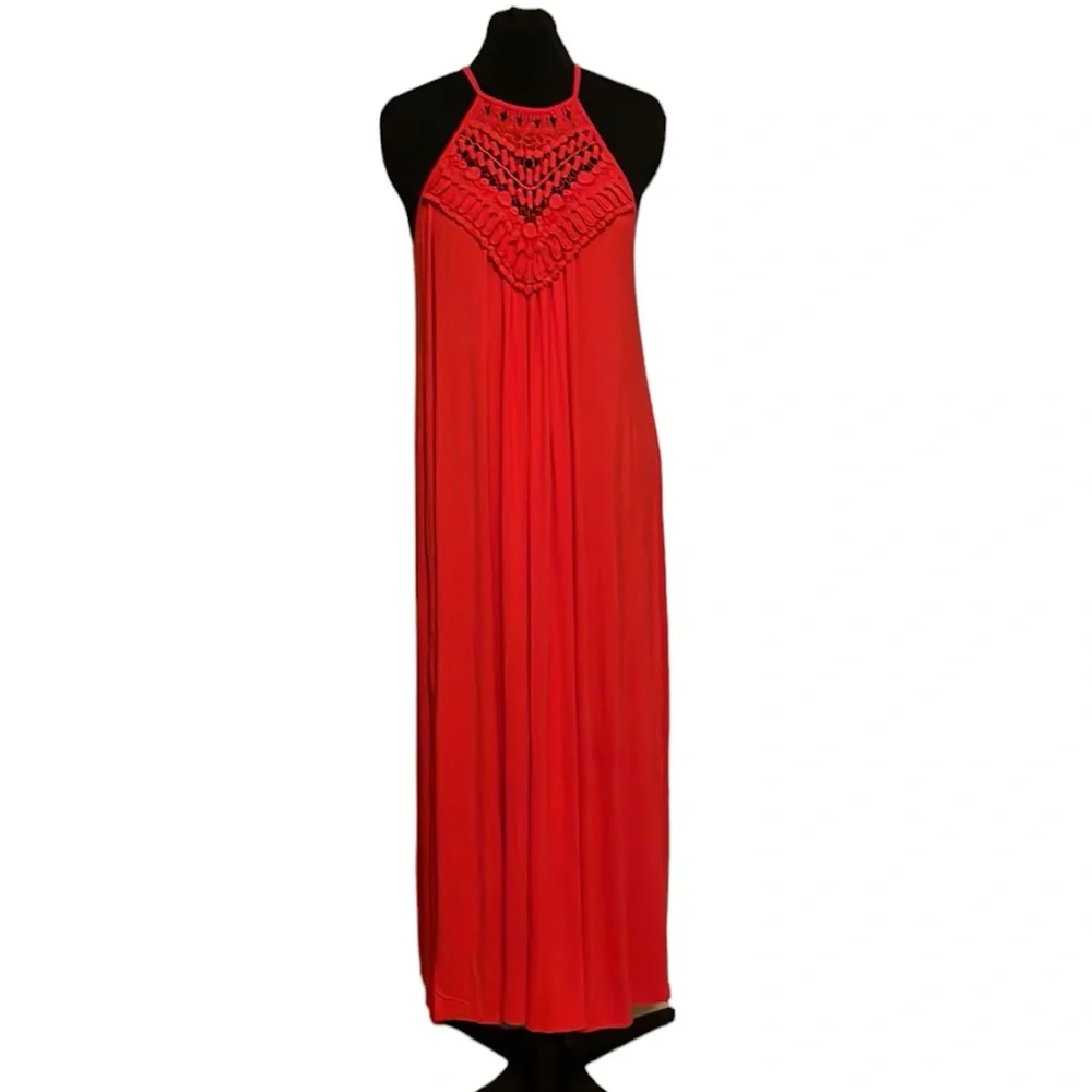 Women’s Red Crochet Maxi Dress - Picture 2 of 9